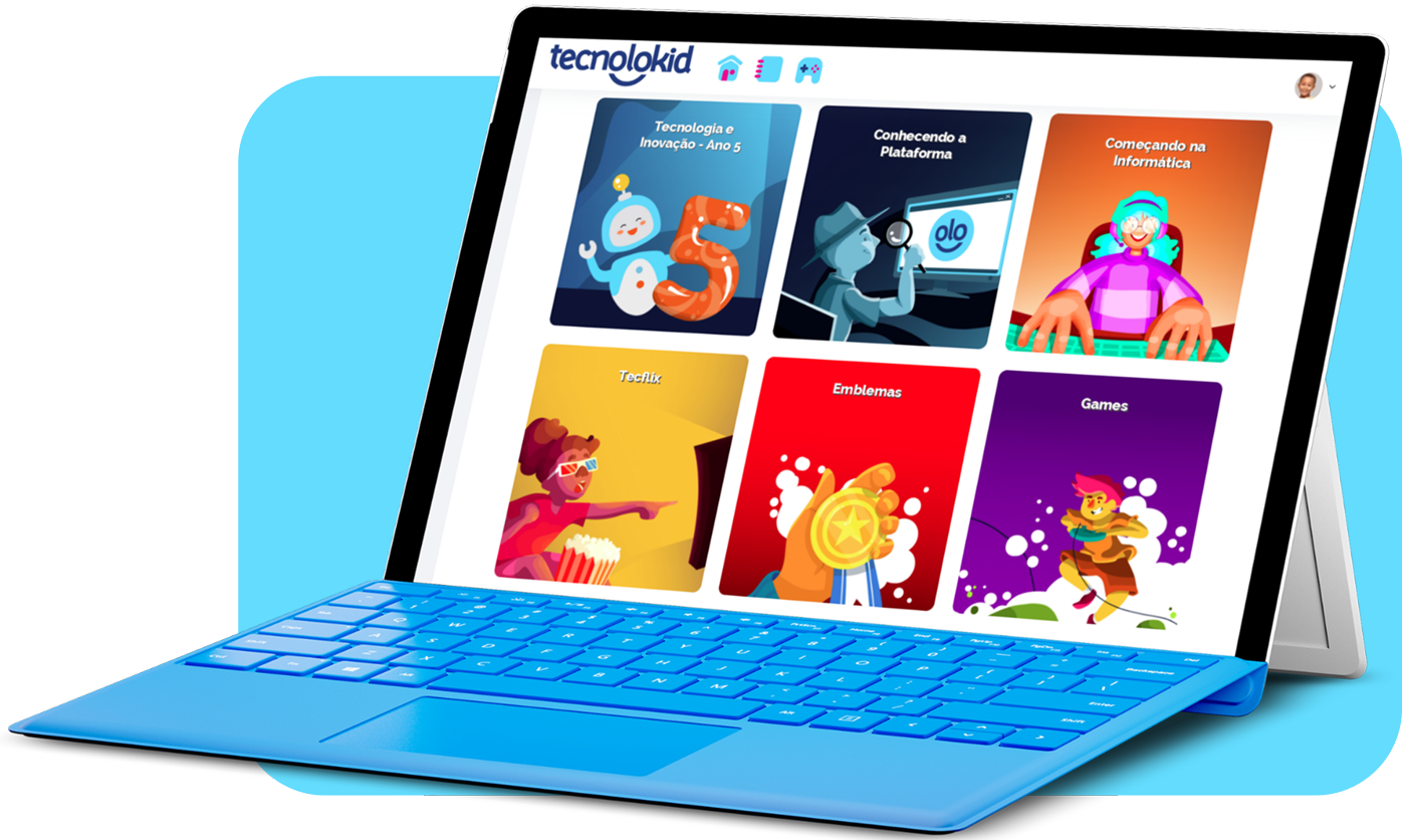 Tablet mostrando a Plataforma OLO