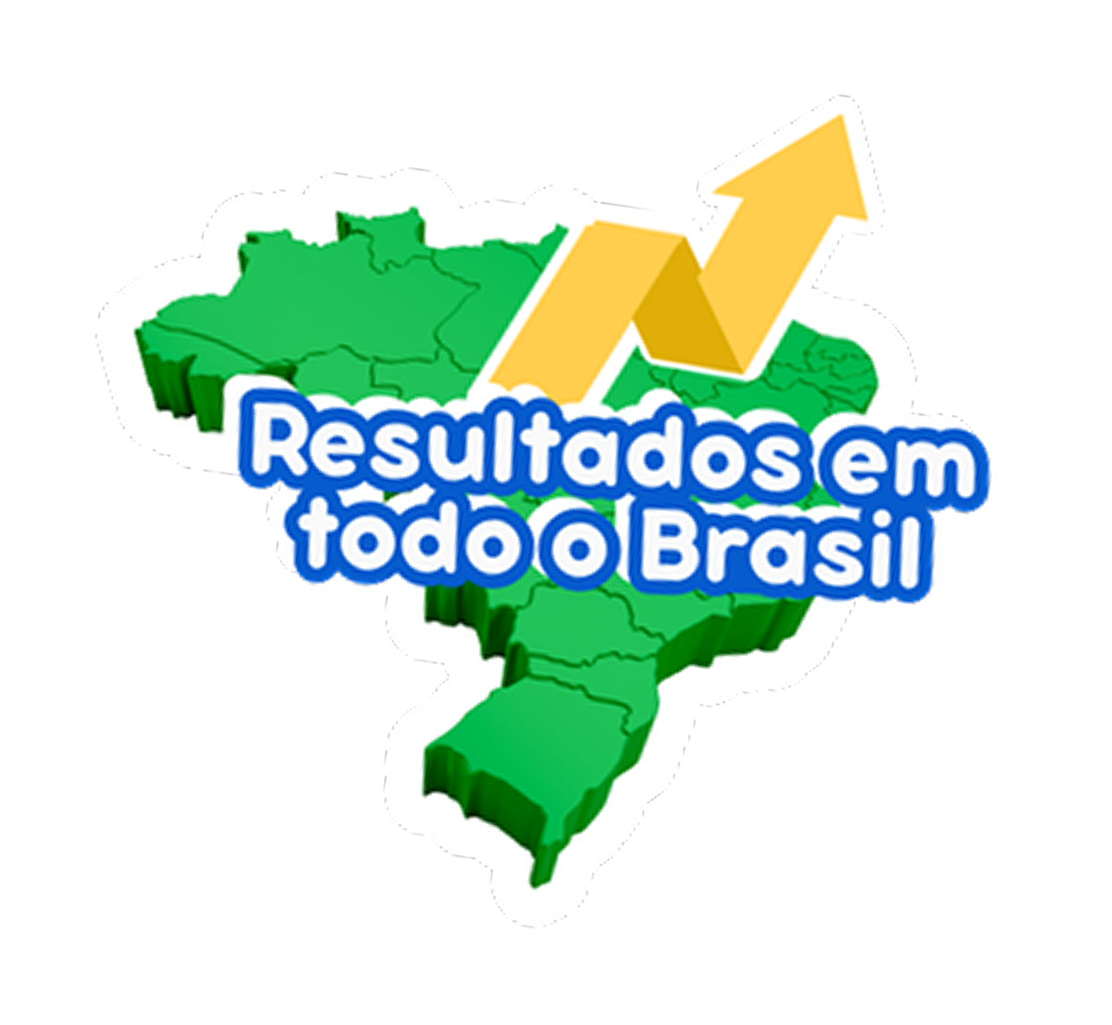 Mapa do Brasil com uma seta de crescimento e a frase “Resultados em todo o Brasil”